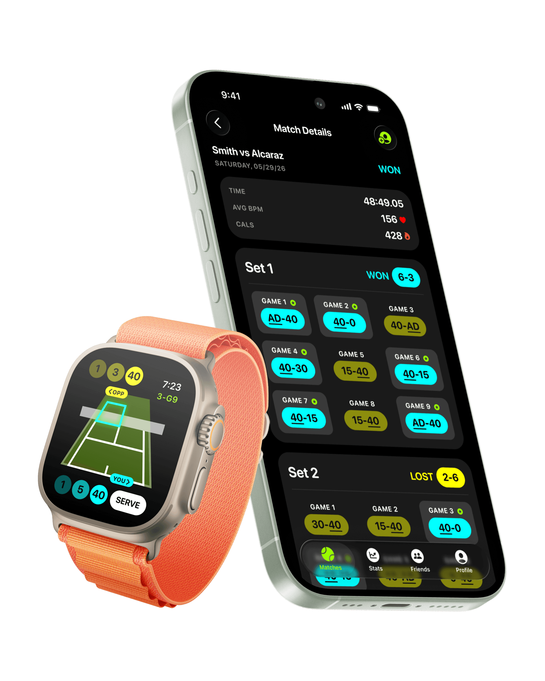 Ballboy on Apple Watch and iPhone — Live Court scoring on the watch, full match details on the phone