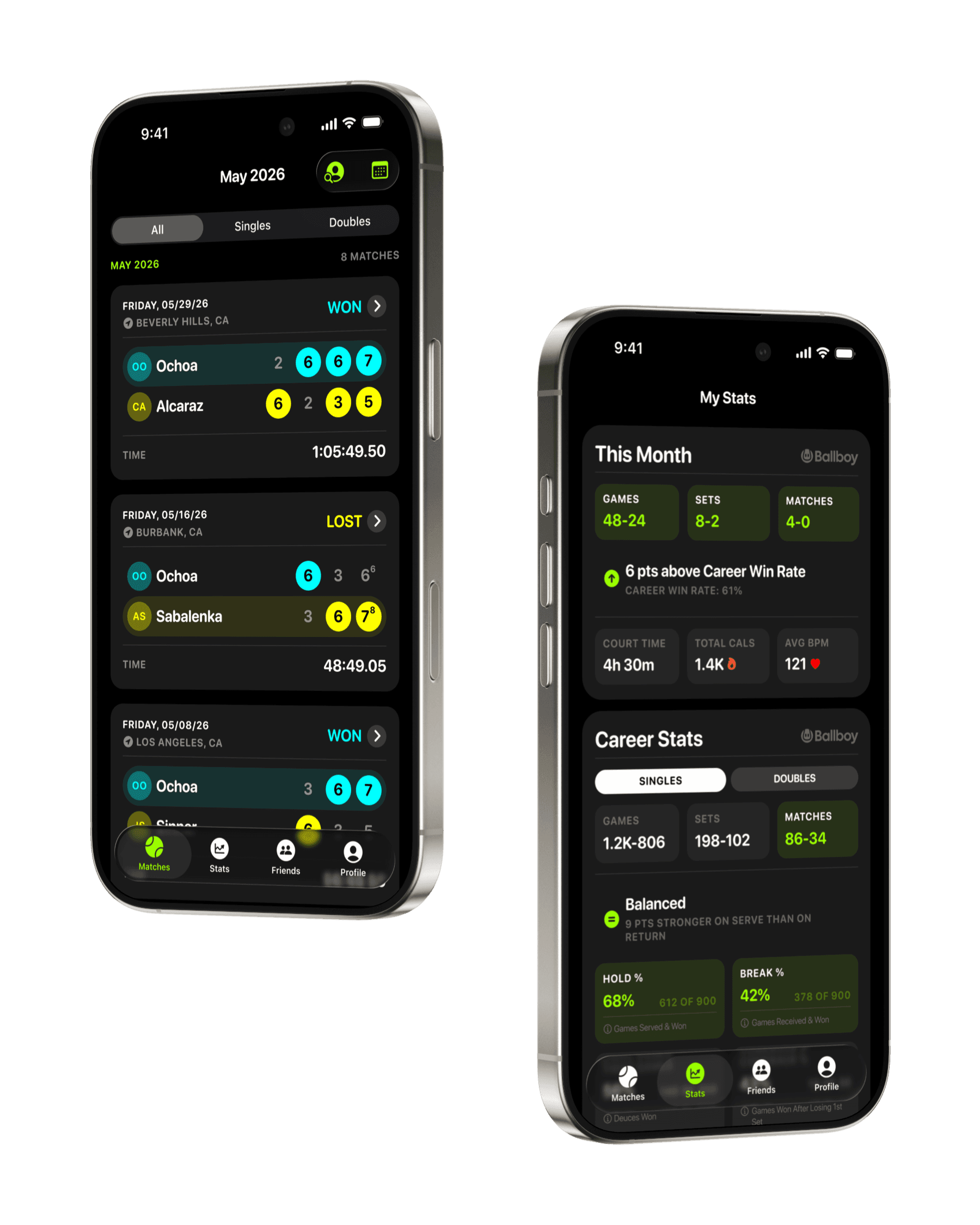 Ballboy's logs and stats on iPhone